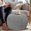 COTTON CRAFT Round Dori Pouf – Cotton Braid Cord Cable Knitted Ottoman – Foot Stool Footrest Floor Pouf Accent Furniture Bean Bag – Living Room Dorm Décor – 20.5 Dia x 13.5 High – Round Ivory Cream(Light Grey – Round)