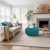 COTTON CRAFT Round Dori Pouf – Cotton Braid Cord Cable Knitted Ottoman – Foot Stool Footrest Floor Pouf Accent Furniture Bean Bag – Living Room Dorm Décor – 20.5 Dia x 13.5 High – Round Ivory Cream(Teal – Round)