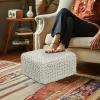 COTTON CRAFT Round Dori Pouf – Cotton Braid Cord Cable Knitted Ottoman – Foot Stool Footrest Floor Pouf Accent Furniture Bean Bag – Living Room Dorm Décor – 20.5 Dia x 13.5 High – Round Ivory Cream(Ivory – Cube Small)