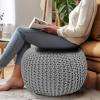 COTTON CRAFT Round Dori Pouf – Cotton Braid Cord Cable Knitted Ottoman – Foot Stool Footrest Floor Pouf Accent Furniture Bean Bag – Living Room Dorm Décor – 20.5 Dia x 13.5 High – Round Ivory Cream(Light Grey – Round)