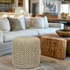 COTTON CRAFT Round Dori Pouf – Cotton Braid Cord Cable Knitted Ottoman – Foot Stool Footrest Floor Pouf Accent Furniture Bean Bag – Living Room Dorm Décor – 20.5 Dia x 13.5 High – Round Ivory Cream(Natural – Cylindrical)