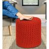 COTTON CRAFT Round Dori Pouf – Cotton Braid Cord Cable Knitted Ottoman – Foot Stool Footrest Floor Pouf Accent Furniture Bean Bag – Living Room Dorm Décor – 20.5 Dia x 13.5 High – Round Ivory Cream(Orange – Cylindrical)
