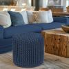 COTTON CRAFT Round Dori Pouf – Cotton Braid Cord Cable Knitted Ottoman – Foot Stool Footrest Floor Pouf Accent Furniture Bean Bag – Living Room Dorm Décor – 20.5 Dia x 13.5 High – Round Ivory Cream(Blue – Cylindrical)