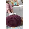 COTTON CRAFT Round Dori Pouf – Cotton Braid Cord Cable Knitted Ottoman – Foot Stool Footrest Floor Pouf Accent Furniture Bean Bag – Living Room Dorm Décor – 20.5 Dia x 13.5 High – Round Ivory Cream(Plum – Round)