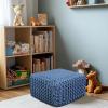 COTTON CRAFT Round Dori Pouf – Cotton Braid Cord Cable Knitted Ottoman – Foot Stool Footrest Floor Pouf Accent Furniture Bean Bag – Living Room Dorm Décor – 20.5 Dia x 13.5 High – Round Ivory Cream(Blue – Cube Small)