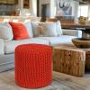 COTTON CRAFT Round Dori Pouf – Cotton Braid Cord Cable Knitted Ottoman – Foot Stool Footrest Floor Pouf Accent Furniture Bean Bag – Living Room Dorm Décor – 20.5 Dia x 13.5 High – Round Ivory Cream(Orange – Cylindrical)