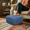 COTTON CRAFT Round Dori Pouf – Cotton Braid Cord Cable Knitted Ottoman – Foot Stool Footrest Floor Pouf Accent Furniture Bean Bag – Living Room Dorm Décor – 20.5 Dia x 13.5 High – Round Ivory Cream(Blue – Cube Small)