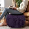 COTTON CRAFT Round Dori Pouf – Cotton Braid Cord Cable Knitted Ottoman – Foot Stool Footrest Floor Pouf Accent Furniture Bean Bag – Living Room Dorm Décor – 20.5 Dia x 13.5 High – Round Ivory Cream(Deep Plum – Round)