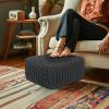 COTTON CRAFT Round Dori Pouf – Cotton Braid Cord Cable Knitted Ottoman – Foot Stool Footrest Floor Pouf Accent Furniture Bean Bag – Living Room Dorm Décor – 20.5 Dia x 13.5 High – Round Ivory Cream(Grey – Cube Small)
