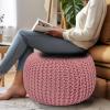 COTTON CRAFT Round Dori Pouf – Cotton Braid Cord Cable Knitted Ottoman – Foot Stool Footrest Floor Pouf Accent Furniture Bean Bag – Living Room Dorm Décor – 20.5 Dia x 13.5 High – Round Ivory Cream(Blush Pink – Round)