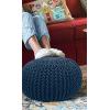 COTTON CRAFT Round Dori Pouf – Cotton Braid Cord Cable Knitted Ottoman – Foot Stool Footrest Floor Pouf Accent Furniture Bean Bag – Living Room Dorm Décor – 20.5 Dia x 13.5 High – Round Ivory Cream(Blue – Round)