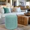 COTTON CRAFT Round Dori Pouf – Cotton Braid Cord Cable Knitted Ottoman – Foot Stool Footrest Floor Pouf Accent Furniture Bean Bag – Living Room Dorm Décor – 20.5 Dia x 13.5 High – Round Ivory Cream(Light Blue – Cylindrical)