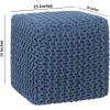 COTTON CRAFT Round Dori Pouf – Cotton Braid Cord Cable Knitted Ottoman – Foot Stool Footrest Floor Pouf Accent Furniture Bean Bag – Living Room Dorm Décor – 20.5 Dia x 13.5 High – Round Ivory Cream(Blue – Cube Large)