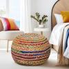 COTTON CRAFT Round Dori Pouf – Cotton Braid Cord Cable Knitted Ottoman – Foot Stool Footrest Floor Pouf Accent Furniture Bean Bag – Living Room Dorm Décor – 20.5 Dia x 13.5 High – Round Ivory Cream(Multi – Round)
