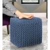COTTON CRAFT Round Dori Pouf – Cotton Braid Cord Cable Knitted Ottoman – Foot Stool Footrest Floor Pouf Accent Furniture Bean Bag – Living Room Dorm Décor – 20.5 Dia x 13.5 High – Round Ivory Cream(Blue – Cube Large)