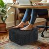 COTTON CRAFT Round Dori Pouf – Cotton Braid Cord Cable Knitted Ottoman – Foot Stool Footrest Floor Pouf Accent Furniture Bean Bag – Living Room Dorm Décor – 20.5 Dia x 13.5 High – Round Ivory Cream(Grey – Cube Small)