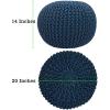 COTTON CRAFT Round Dori Pouf – Cotton Braid Cord Cable Knitted Ottoman – Foot Stool Footrest Floor Pouf Accent Furniture Bean Bag – Living Room Dorm Décor – 20.5 Dia x 13.5 High – Round Ivory Cream(Blue – Round)