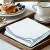 COTTON CRAFT White Dinner Napkins – Set of 12 Classic Pure Cotton Soft Cloth Napkins – Durable Washable Everyday Lunch Brunch Table Restaurant Wedding Party Gift Reusable Napkin – 17 x 17 inches(White Blue)
