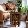 Cotton Craft Solid Wood Accent End Table – Hand Carved Vintage Boho Folding Side Table – Small Spaces Entryway Farmhouse Living Room Bedside – No Tools Assembly -18×18 Round – Jaipur Antique Brown(Antique Brown)