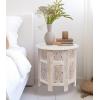 Cotton Craft Solid Wood Accent End Table – Hand Carved Vintage Boho Folding Side Table – Small Spaces Entryway Farmhouse Living Room Bedside – No Tools Assembly -18×18 Round – Jaipur Antique Brown(White Wash Round)