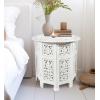 Cotton Craft Solid Wood Accent End Table – Hand Carved Vintage Boho Folding Side Table – Small Spaces Entryway Farmhouse Living Room Bedside – No Tools Assembly -18×18 Round – Jaipur Antique Brown(Antique White)