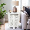 Cotton Craft Solid Wood Accent End Table – Hand Carved Vintage Boho Folding Side Table – Small Spaces Entryway Farmhouse Living Room Bedside – No Tools Assembly -18×18 Round – Jaipur Antique Brown(Antique White)