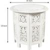 Cotton Craft Solid Wood Accent End Table – Hand Carved Vintage Boho Folding Side Table – Small Spaces Entryway Farmhouse Living Room Bedside – No Tools Assembly -18×18 Round – Jaipur Antique Brown(Antique White)