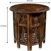 Cotton Craft Solid Wood Accent End Table – Hand Carved Vintage Boho Folding Side Table – Small Spaces Entryway Farmhouse Living Room Bedside – No Tools Assembly -18×18 Round – Jaipur Antique Brown(Antique Brown)