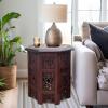 Cotton Craft Solid Wood Accent End Table – Hand Carved Vintage Boho Folding Side Table – Small Spaces Entryway Farmhouse Living Room Bedside – No Tools Assembly -18×18 Round – Jaipur Antique Brown(Antique Dark Brown)