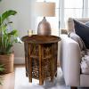 Cotton Craft Solid Wood Accent End Table – Hand Carved Vintage Boho Folding Side Table – Small Spaces Entryway Farmhouse Living Room Bedside – No Tools Assembly -18×18 Round – Jaipur Antique Brown(Antique Brown)