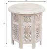 Cotton Craft Solid Wood Accent End Table – Hand Carved Vintage Boho Folding Side Table – Small Spaces Entryway Farmhouse Living Room Bedside – No Tools Assembly -18×18 Round – Jaipur Antique Brown(White Wash Round)