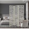 Room Divider Wood Floor Screen Partition – Sari Patchwork Fabric on Antique Brown Wood Frame – Three Folding Panels 60×72 – Free Standing Portable Small Spaces Boho Hand Crafted Screen – COTTON CRAFT(Suzani – White Wash)