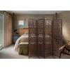 Room Divider Wood Floor Screen Partition – Sari Patchwork Fabric on Antique Brown Wood Frame – Three Folding Panels 60×72 – Free Standing Portable Small Spaces Boho Hand Crafted Screen – COTTON CRAFT(Scroll – Antique Brown)