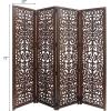 Room Divider Wood Floor Screen Partition – Sari Patchwork Fabric on Antique Brown Wood Frame – Three Folding Panels 60×72 – Free Standing Portable Small Spaces Boho Hand Crafted Screen – COTTON CRAFT(Scroll – Antique Brown)