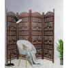 Room Divider Wood Floor Screen Partition – Sari Patchwork Fabric on Antique Brown Wood Frame – Three Folding Panels 60×72 – Free Standing Portable Small Spaces Boho Hand Crafted Screen – COTTON CRAFT(Hathi – Walnut Brown)