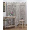 Room Divider Wood Floor Screen Partition – Sari Patchwork Fabric on Antique Brown Wood Frame – Three Folding Panels 60×72 – Free Standing Portable Small Spaces Boho Hand Crafted Screen – COTTON CRAFT(Kamal – White Wash)