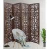 Room Divider Wood Floor Screen Partition – Sari Patchwork Fabric on Antique Brown Wood Frame – Three Folding Panels 60×72 – Free Standing Portable Small Spaces Boho Hand Crafted Screen – COTTON CRAFT(Scroll – Antique Brown)