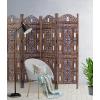 Room Divider Wood Floor Screen Partition – Sari Patchwork Fabric on Antique Brown Wood Frame – Three Folding Panels 60×72 – Free Standing Portable Small Spaces Boho Hand Crafted Screen – COTTON CRAFT(Ghanti – Antique Brown)