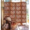 Room Divider Wood Floor Screen Partition – Sari Patchwork Fabric on Antique Brown Wood Frame – Three Folding Panels 60×72 – Free Standing Portable Small Spaces Boho Hand Crafted Screen – COTTON CRAFT(Padma – Brown)