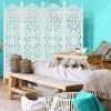 Room Divider Wood Floor Screen Partition – Sari Patchwork Fabric on Antique Brown Wood Frame – Three Folding Panels 60×72 – Free Standing Portable Small Spaces Boho Hand Crafted Screen – COTTON CRAFT(Kaveri – White)