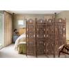 Room Divider Wood Floor Screen Partition – Sari Patchwork Fabric on Antique Brown Wood Frame – Three Folding Panels 60×72 – Free Standing Portable Small Spaces Boho Hand Crafted Screen – COTTON CRAFT(Ghanti – Antique Brown)