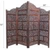 Room Divider Wood Floor Screen Partition – Sari Patchwork Fabric on Antique Brown Wood Frame – Three Folding Panels 60×72 – Free Standing Portable Small Spaces Boho Hand Crafted Screen – COTTON CRAFT(Mahanadi – Antique Brown)