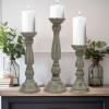 Solid Wood Candle Pillar Holder – Set of 3 Handcarved Candlestick Holder Stand – Boho Rustic Holiday Table Centerpiece Farmhouse Mantle – 17″ 14″ 11″ H – Antique Charcoal Grey Distressed -COTTON CRAFT(Distressed Charcoal Grey)