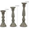 Solid Wood Candle Pillar Holder – Set of 3 Handcarved Candlestick Holder Stand – Boho Rustic Holiday Table Centerpiece Farmhouse Mantle – 17″ 14″ 11″ H – Antique Charcoal Grey Distressed -COTTON CRAFT(Distressed Charcoal Grey)