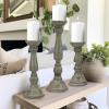 Solid Wood Candle Pillar Holder – Set of 3 Handcarved Candlestick Holder Stand – Boho Rustic Holiday Table Centerpiece Farmhouse Mantle – 17″ 14″ 11″ H – Antique Charcoal Grey Distressed -COTTON CRAFT(Distressed Charcoal Grey)