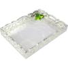 COTTON CRAFT – Wooden Decorative Serving Tray – Distressed silver finish – Size: 17 x 13 x 2.5 Inches – Intricate detail with hand carving creates a truly unique furnishing accent