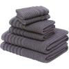 COTTON CRAFT 6 Piece Towel Set – 100% Cotton Plush 600 GSM Sculpted Super Zero Twist Pleated Ribbed Bathroom Towel Set – Soft Absorbent Luxury – 2 Bath Towel, 2 Hand Towel, 2 Washcloth – Charcoal Grey