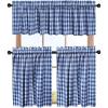 COTTON CRAFT Café Kitchen Window Curtain 3 Pc – Tier Curtains with Valance – Gingham Buffalo Check 100% Cotton Window Panel Treatment – Farmhouse Country Rustic Laundry Bedroom – 30×36 / 16×60 – Red(Blue & White)