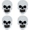 COTTON CRAFT Glitz Handmade Beaded Bar Drink Tabletop Protection Coasters – Set of 8 – Halloween Harvest Autumn Fall Thanksgiving Holiday Christmas Xmas Celebration Festive Party – 4 in Round – Silver(Black White Skull)