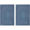 COTTON CRAFT Luxurious Bath Mat Rug – Set of 2 Reversible Heavyweight Step Out Bath Mats for Bathroom Floor, Tub and Shower – Pure Cotton Soft Plush Absorbent Hand Tufted Mat – 17 x 24 – Charcoal Grey(Azure Blue)